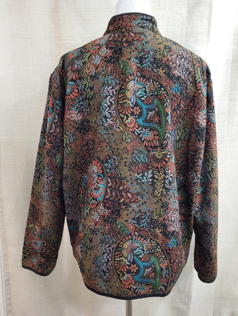 BonWorth Paisley Floral Tapestry Jacket Full Zip Women’s Vtg Size Medium Boho - Picture 3 of 11